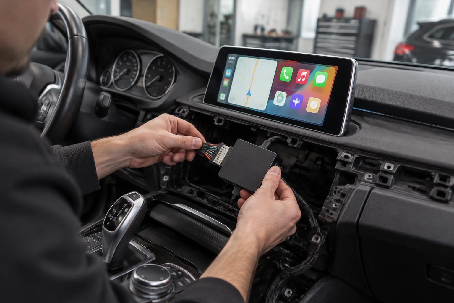 Zapojení CarPlay modulu za originální displej vozu — ilustrační fotografie